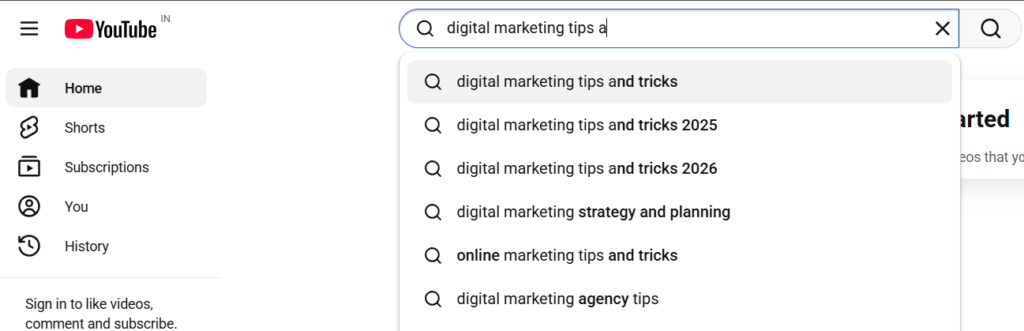 YouTube search suggest