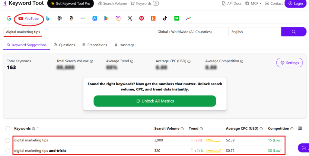 YouTube keyword tool